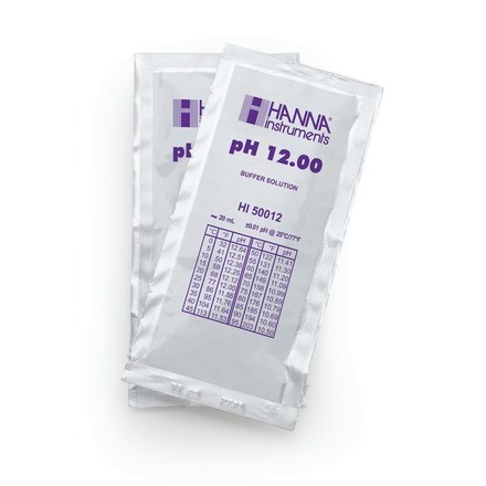 Solution tampon pH 12,00, ±0,01 pH, certificat d'analyse, 25 sachets de 20 mL HI50012-02