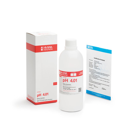 Solution tampon pH 4,01, certificat d'analyse, bouteille 500 mL HI7004L/C