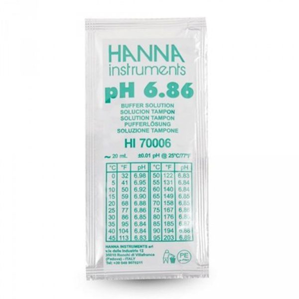 Solution tampon pH 6,86, certificat d'analyse, 25 sachets de 20 mL HI70006C