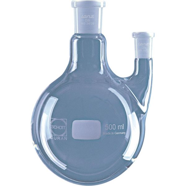 Ballons bicols à fond rond, col latéral parallèle en verre borosilicaté DURAN®